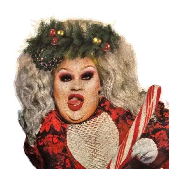 Christmas Sweatshirt Eureka Ohara Mens Size Medium Red Crewneck Ru Paul Drag - Picture 4 of 7